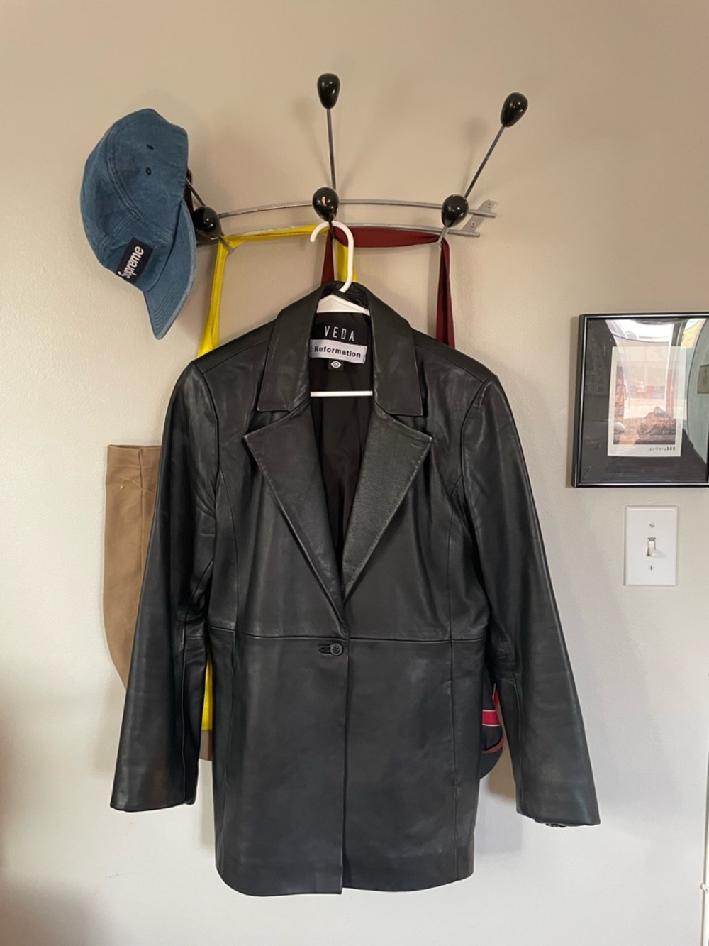 VEDA x Reformation Bowery Leather Blazer - Black L
